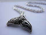 Whale Tail Necklace - Silver Whale Tail Pendant. Layering Necklace. Maori Whale Tail.