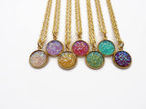 Stardust Necklace - Faux Druzy Pendant. Gold Plated Chain, Choose Length. Choice of Colours