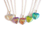 Opal Dragon Heart Necklace - Mermaid Tail Pendant. Mermaid Scale Heart.