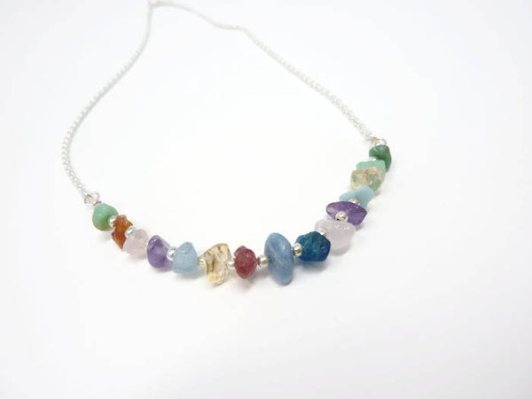 Gemstone Bar Necklace - Mixed Gemstones. Healing Gemstone Necklace.