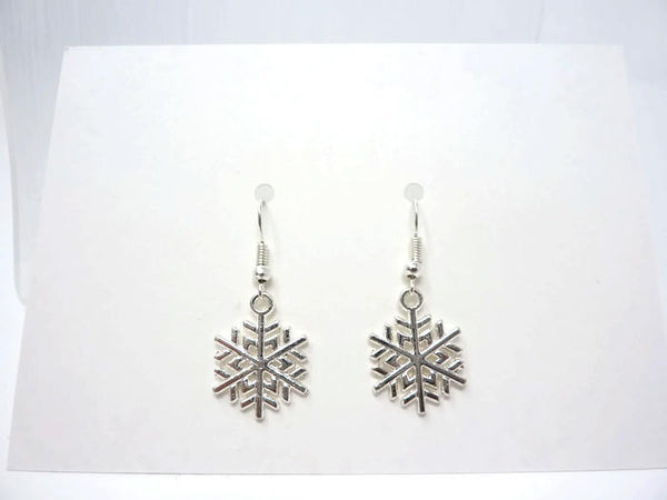 Silver Snowflake Earrings - Christmas Earrings. Simple Drop Earrings.