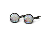 Mermaid Scale Earrings - White Pearl Lever Back Earrings. Gunmetal Black Drop Earrings