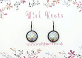 Mermaid Scale Earrings - White Pearl Lever Back Earrings. Gunmetal Black Drop Earrings
