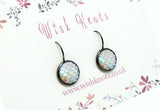 Mermaid Scale Earrings - White Pearl Lever Back Earrings. Gunmetal Black Drop Earrings