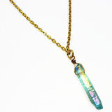 Aqua Aura Crystal Necklace - Natural Healing Aura Quartz. Layering Necklace. Choiice of Chain & Length