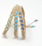 Hemp Macrame Bracelets Set - Stack of Bracelets. Blue Bracelet Set. Beach Holiday Jewellery. Stacking Bracelets