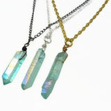 Aqua Aura Crystal Necklace - Natural Healing Aura Quartz. Layering Necklace. Choiice of Chain & Length
