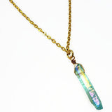 Aqua Aura Crystal Necklace - Natural Healing Aura Quartz. Layering Necklace. Choiice of Chain & Length