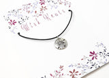 Silver Sand Dollar Necklace. Stamped Pendant. Adjustable Black Cotton Cord.