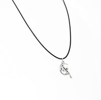 Moon Fairy Pendant. Silver Fairy Necklace. Adjustable Black Cotton Cord Necklace.