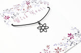 Gunmetal Black Atom Necklace. Molecule Pendant. Unisex Necklace. Adjustable Black Cotton Cord.