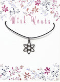 Gunmetal Black Atom Necklace. Molecule Pendant. Unisex Necklace. Adjustable Black Cotton Cord.