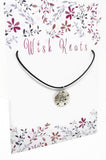 Silver Sand Dollar Necklace. Stamped Pendant. Adjustable Black Cotton Cord.
