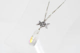 Rainbow Moonstone Triple Moon Goddess Angel Aura Necklace. Pentagram Moon Phase Pendant.