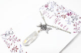 Rainbow Moonstone Triple Moon Goddess Angel Aura Necklace. Pentagram Moon Phase Pendant.