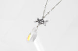Rainbow Moonstone Triple Moon Goddess Angel Aura Necklace. Pentagram Moon Phase Pendant.