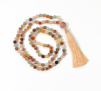 Hand Knotted Natural Rutilated Quartz Gemstone Mala Necklace