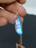 Rose Gold Blue Aura Necklace - Rose Gold Plated Chain - Choose Length