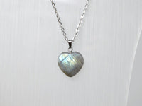 Genuine Labradorite Gemstone Heart Necklace. Labradorite Heart Pendant Necklace. Choose Length. Wish Knots.
