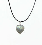 Genuine Labradorite Gemstone Heart Necklace. Labradorite Heart Black Cord Necklace. Adjustable. Wish Knots.