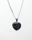 Genuine Snowflake Obsidian Heart Necklace. Gemstone Heart Pendant Necklace. Choose Length. Wish Knots.