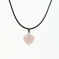 Genuine Rose Quartz Gemstone Heart Necklace. Rose Quartz Heart Black Cord Necklace. Adjustable. Wish Knots.